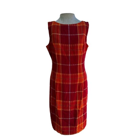 Dani Max 80s Red Orange Plaid Day Dress Size 6 - Picture 1 of 8